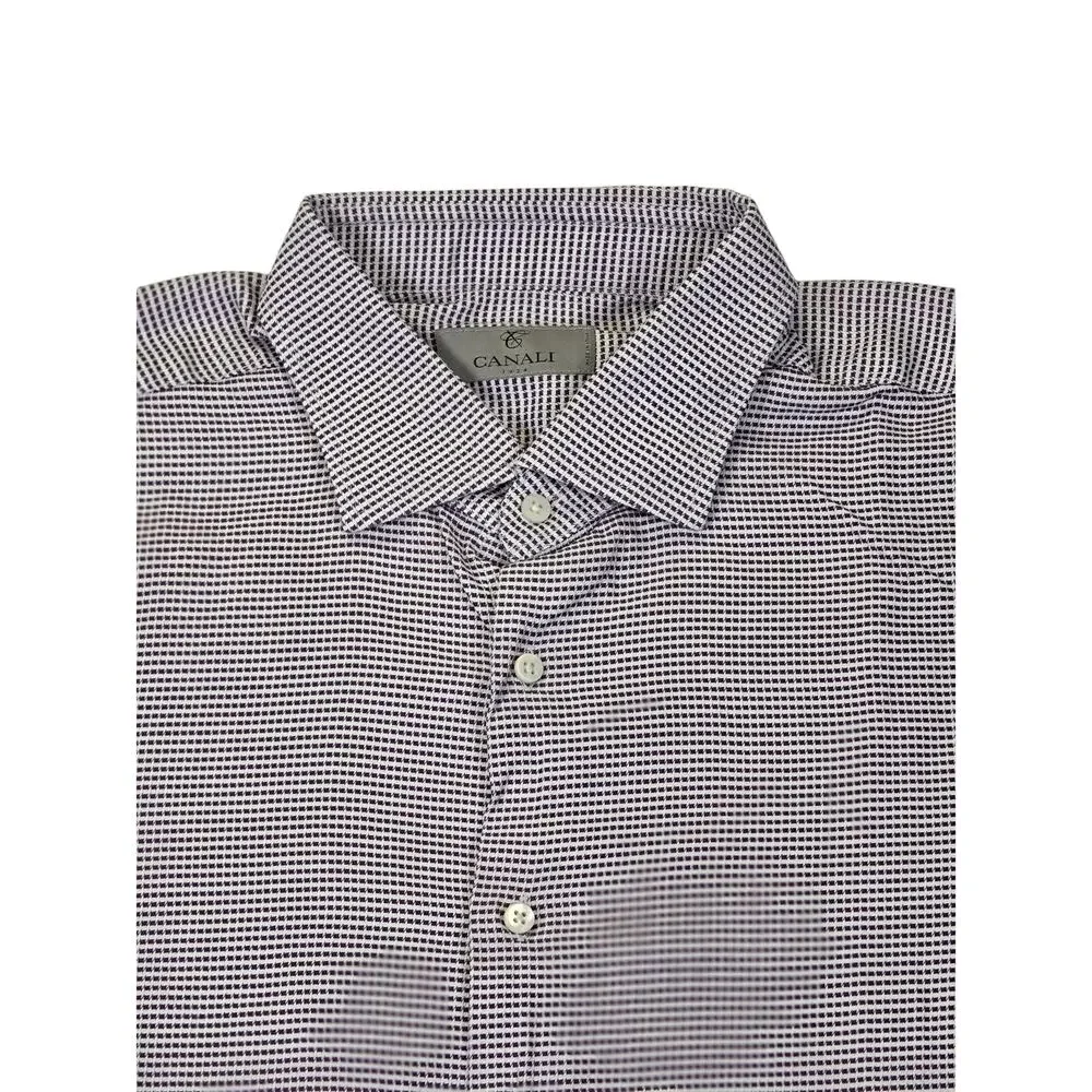 Canali Mens 44 17.5 XL Long Sleeve Button Down Shirt Made In Italy Purple Grid